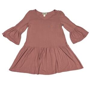 Selfee Tunic Top Pink 3/4 Sleeve Bell Cuff Babydoll Mini Women's Small Modest